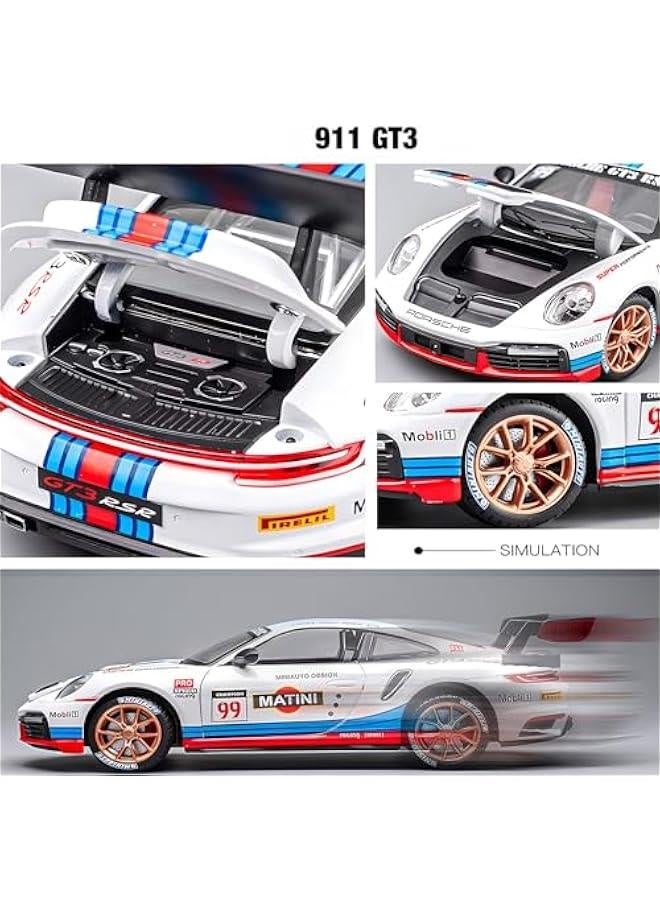 Toy Cars Porsche 911 GT3 RS RSR Turbo S Diecast Model Cars,Pull Back Car with Light and Sound Sports Race Car for Boys Age 4-7 Gifts White Blue