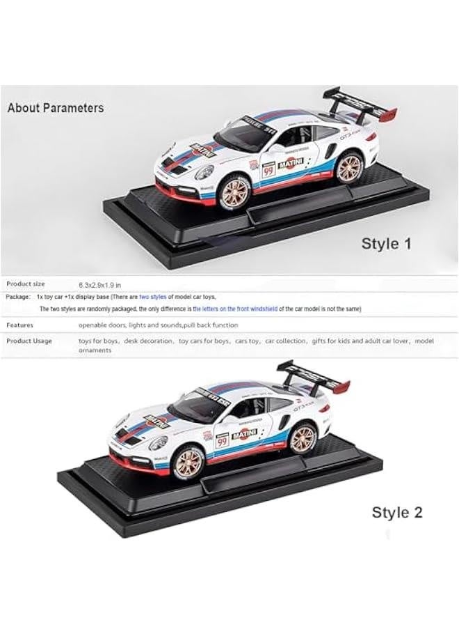 Toy Cars Porsche 911 GT3 RS RSR Turbo S Diecast Model Cars,Pull Back Car with Light and Sound Sports Race Car for Boys Age 4-7 Gifts White Blue