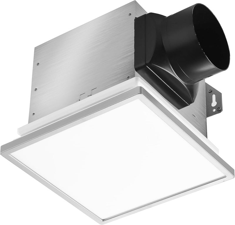 Tech Drive Modern Nickel Bathroom Exhaust Fan with Light, 80CFM, 1000lm Dimmable 5CCT LED Light Selectable, Quiet Ventilation fan with night light,Energy Star Certified,Decorative Nickel Trim - Image 1