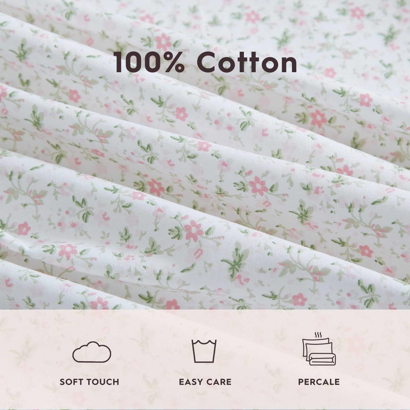 Laura Ashley - Twin Sheets  Cotton Percale Bedding Set  Lightweight & Breathable Home Decor (Evie Pink  Twin)