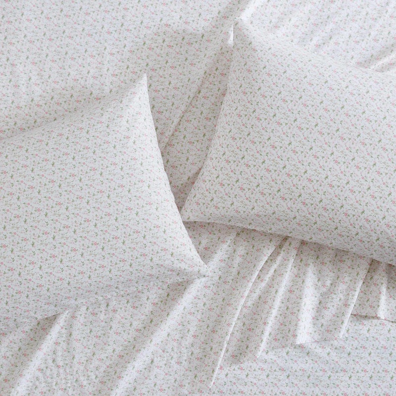Laura Ashley - Twin Sheets  Cotton Percale Bedding Set  Lightweight & Breathable Home Decor (Evie Pink  Twin)