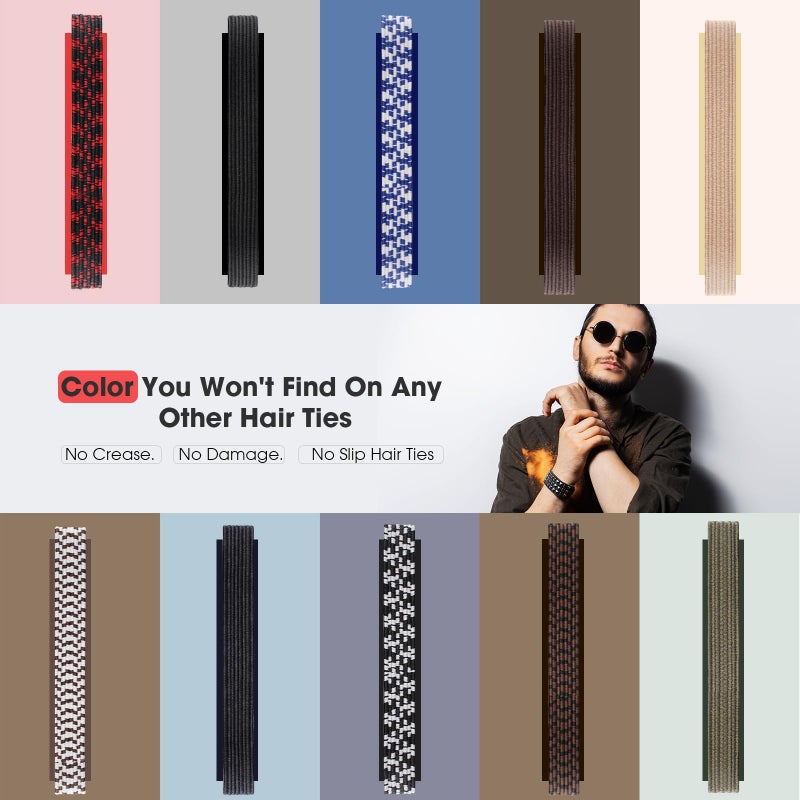 EasYoung 10-Pcs Knotted Wide Hair Ties for Men with Long, Curly, Thick or Dense Hair - Elastic No-Crease Coils for Buns - Image 2