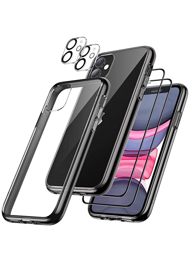 Jetech 3 in 1 Case for iPhone 11 6.1-Inch, with 2-Pack Screen Protector and 2-Pack Camera Lens Protector, Full Coverage Tempered Glass Film, Shockproof Bumper Phone Cover (Black) - Image 1