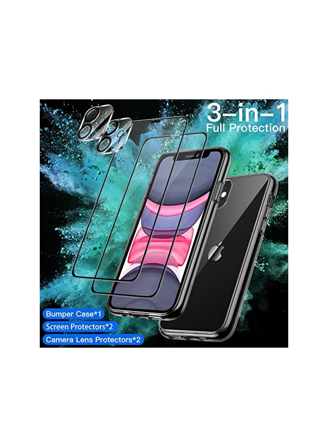 Jetech 3 in 1 Case for iPhone 11 6.1-Inch, with 2-Pack Screen Protector and 2-Pack Camera Lens Protector, Full Coverage Tempered Glass Film, Shockproof Bumper Phone Cover (Black) - Image 2