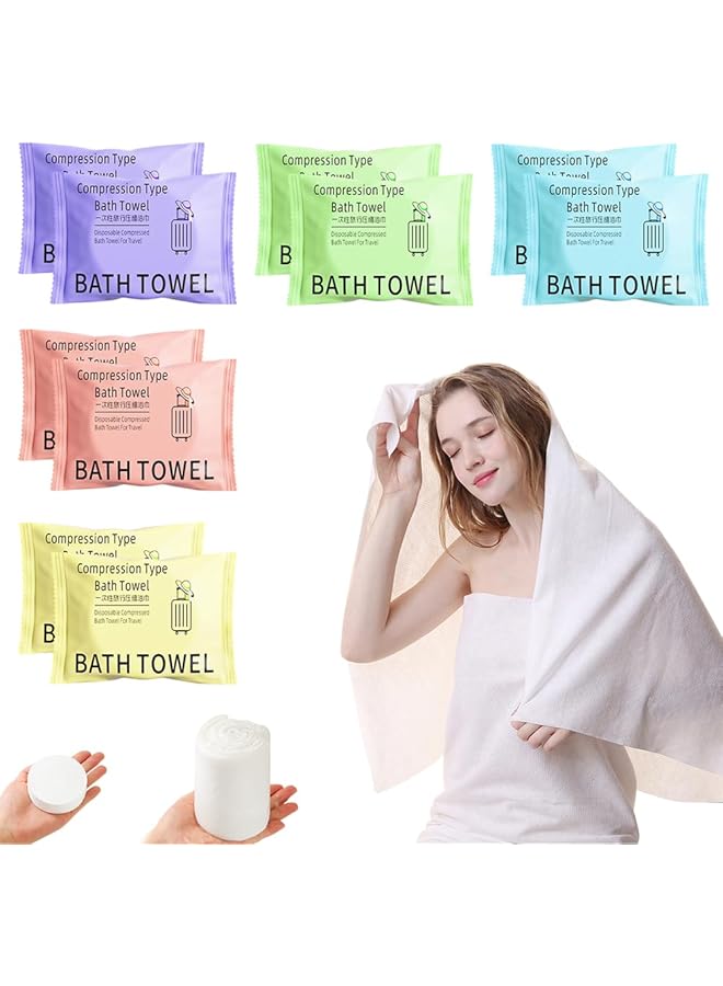 The Bros 10-Pack Large Compressed Bath Towel,Individual Package Disposable Cotton Travel Towel,Reusable,Light Convenient,Suitable for On business trip/Camping/Beach/Swimming/Travel use (56×28in) - Image 1