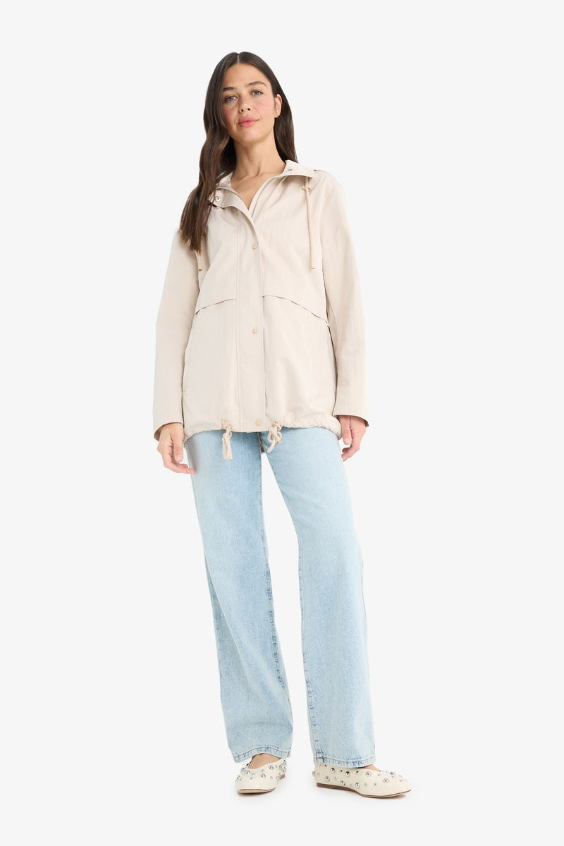 DeFacto Beige Woman Regular Fit Hooded Zip-Up Waterproof Rain Jacket Casual - Image 2