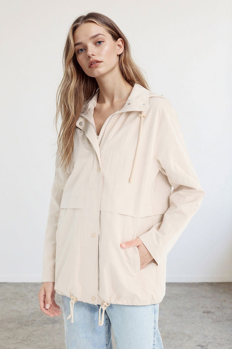 DeFacto Beige Woman Regular Fit Hooded Zip-Up Waterproof Rain Jacket Casual - Image 1