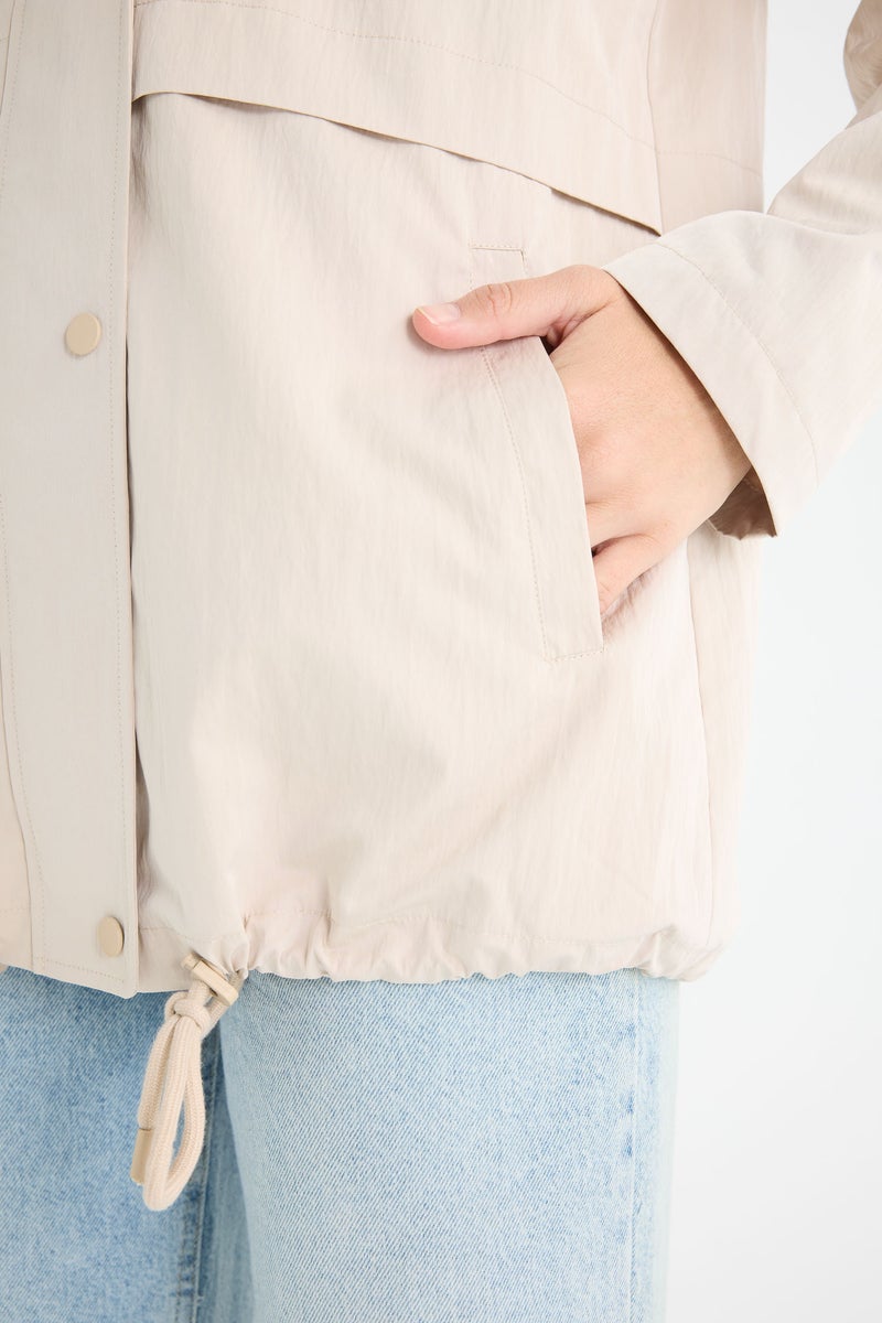 DeFacto Beige Woman Regular Fit Hooded Zip-Up Waterproof Rain Jacket Casual - Image 5