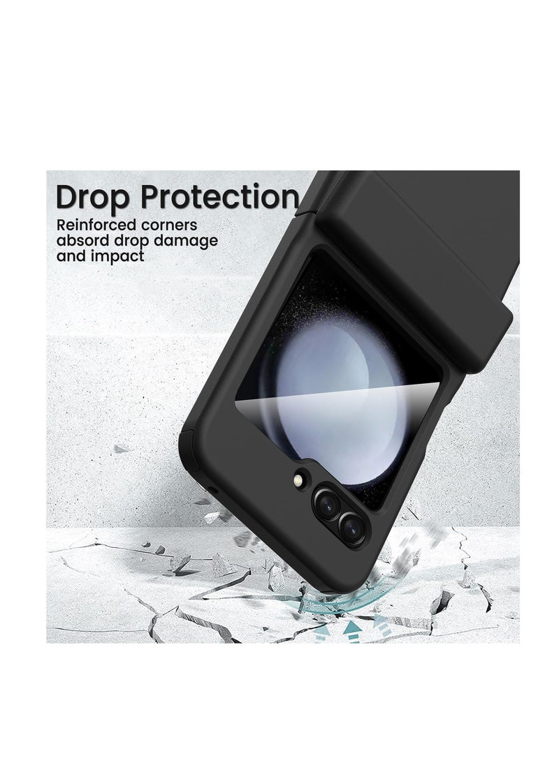 Excefore - Compatible with Galaxy Z Flip 5 Case, with Hinge Protection Card Holder & Screen Protector, Hard PC TPU Anti-Slip Shockproof Protective Case, Full Body Shockproof Shell Cover - Image 1
