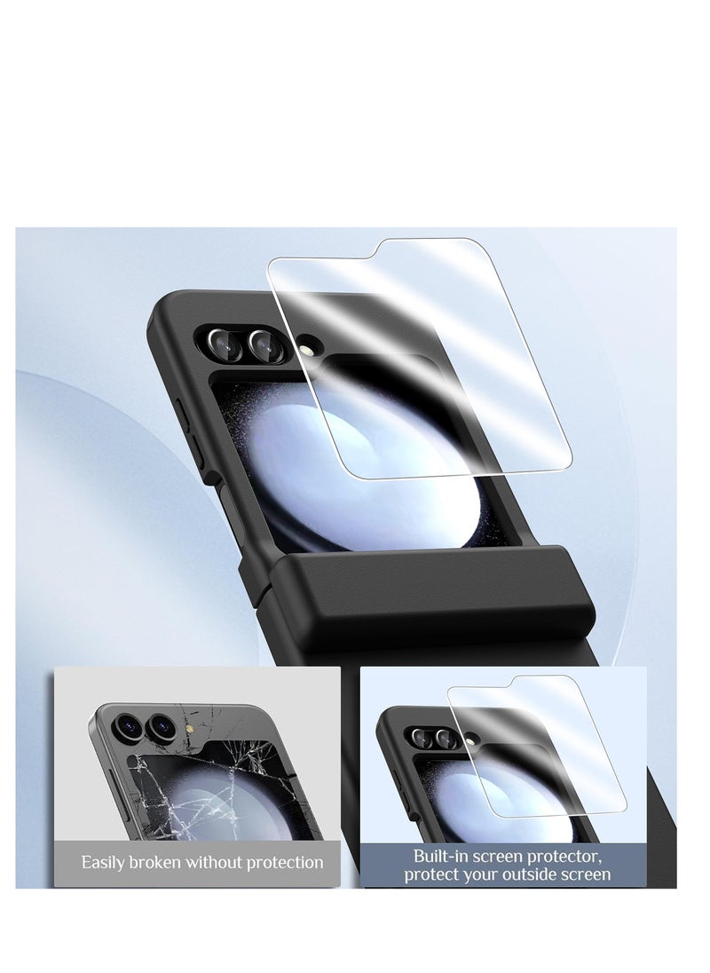 Excefore - Compatible with Galaxy Z Flip 5 Case, with Hinge Protection Card Holder & Screen Protector, Hard PC TPU Anti-Slip Shockproof Protective Case, Full Body Shockproof Shell Cover - Image 1