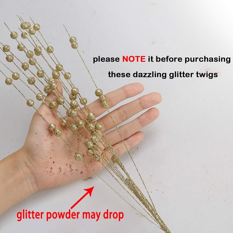 Artificial Glitter Berry Stems, 50cm Golden Christmas Picks, Decorative Sticks for Vase, Tree, Wreath, Wedding, Party Decor - Image 2
