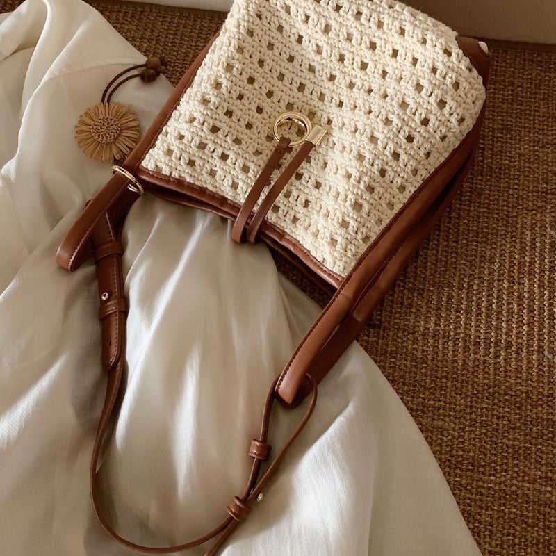 Beach Tote Bag Women Large Capacity Bucket Bag Summer Sunflower Woven Handbag Shoulder Crossbody Bag - Image 3