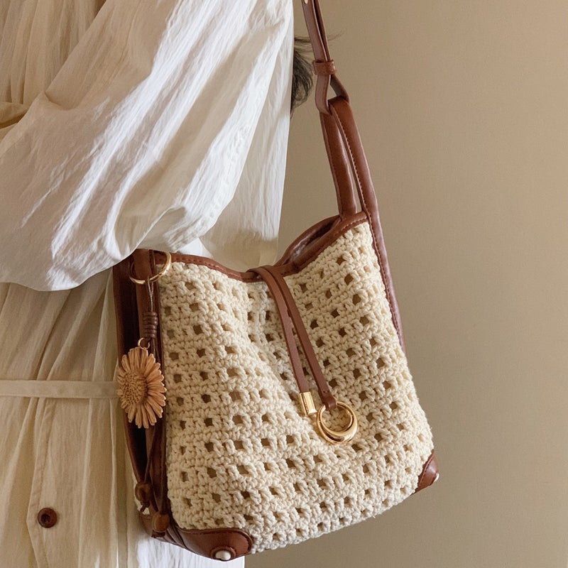 Beach Tote Bag Women Large Capacity Bucket Bag Summer Sunflower Woven Handbag Shoulder Crossbody Bag - Image 2