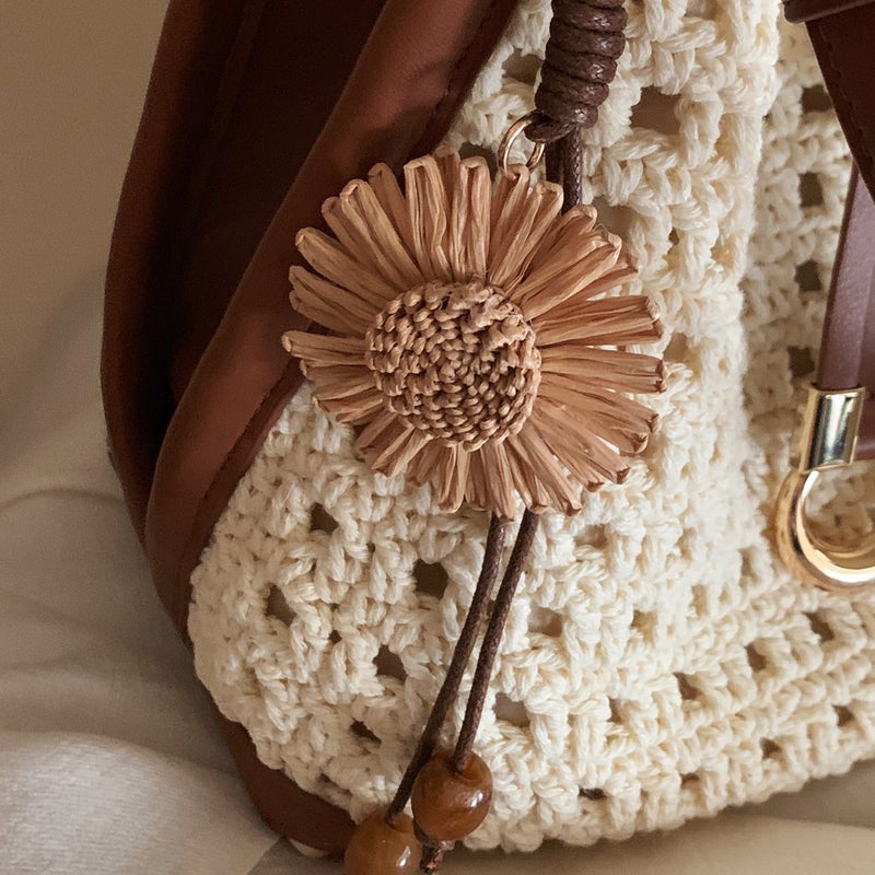 Beach Tote Bag Women Large Capacity Bucket Bag Summer Sunflower Woven Handbag Shoulder Crossbody Bag - Image 4