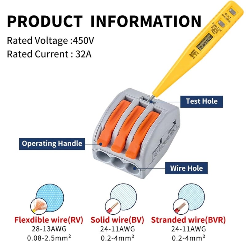 أدوات توصيل الأسلاك الرافعة 43 قطعة، إدخال أنثوي، كتل طرفية كهربائية سريعة التوصيل - Image 4