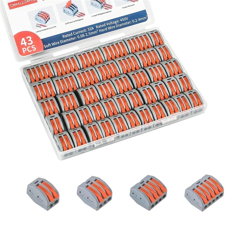 أدوات توصيل الأسلاك الرافعة 43 قطعة، إدخال أنثوي، كتل طرفية كهربائية سريعة التوصيل - Image 2