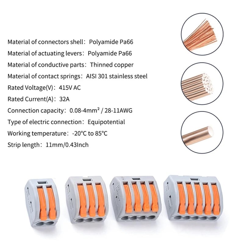 أدوات توصيل الأسلاك الرافعة 43 قطعة، إدخال أنثوي، كتل طرفية كهربائية سريعة التوصيل - Image 5