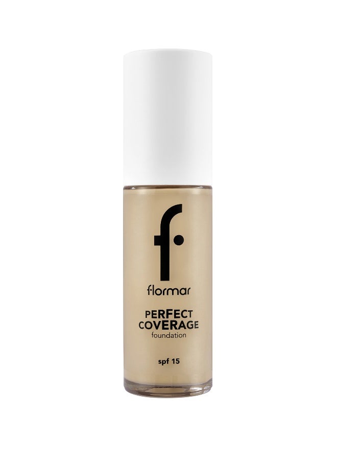 flormar Perfect Coverage Foundation – 102 Soft Beige – Soft Rich Texture, Smooth-Looking Skin, Up to 12H Fresh Wear, SPF 15 - Image 1