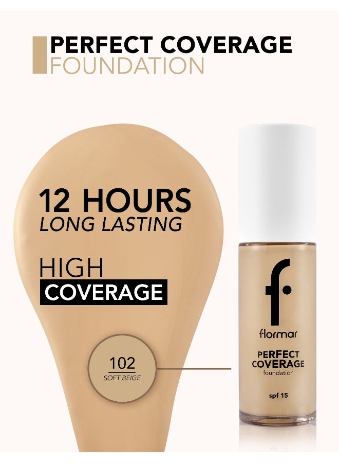 flormar Perfect Coverage Foundation – 102 Soft Beige – Soft Rich Texture, Smooth-Looking Skin, Up to 12H Fresh Wear, SPF 15 - Image 5