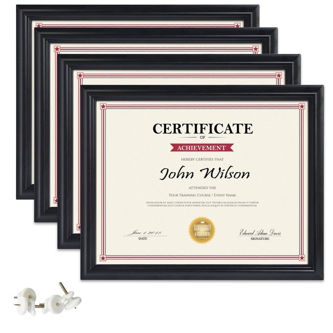 85X11 CERTIFICATE FRAME BLACK PICTURE DIPLOMA DEGREE DOCUMENT FRAMES WITH REAL GLASS FRONT WALL OR TABLETOP VERTICALLY OR HORIZONTALLY DISPLAY 4 PACK