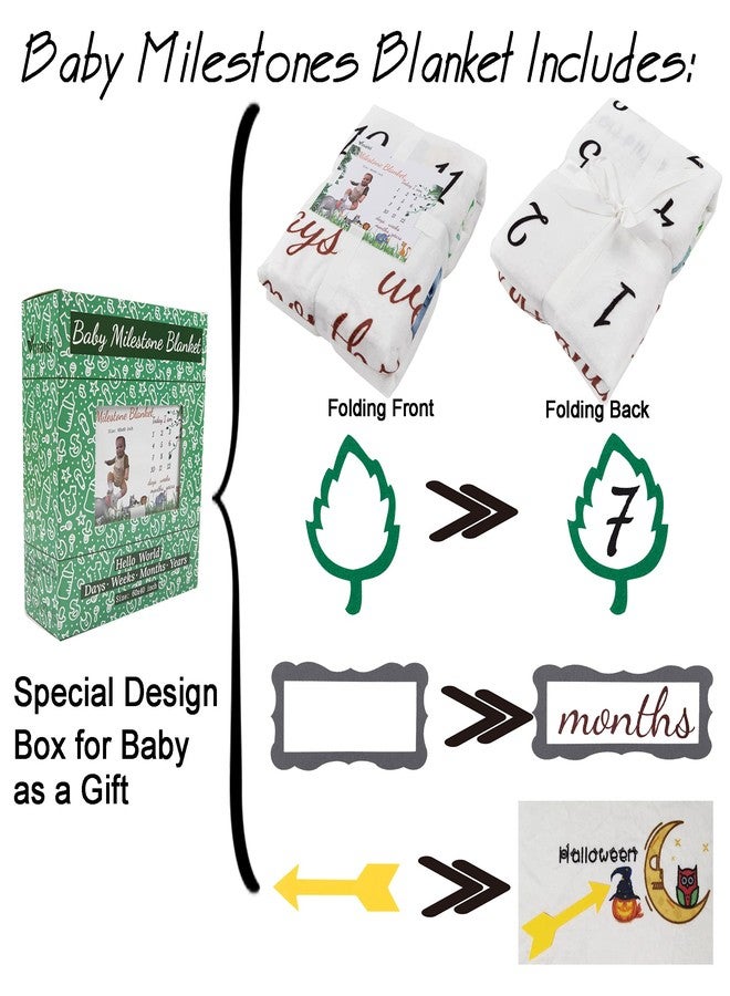 vmaisi Baby Milestone Blanket Gifts - Newborn Boy & Girl Monthly Year Infant Growth Blankets Nursery Swaddling Blankets (Green Animals - Baby, Double Printed) - Image 3