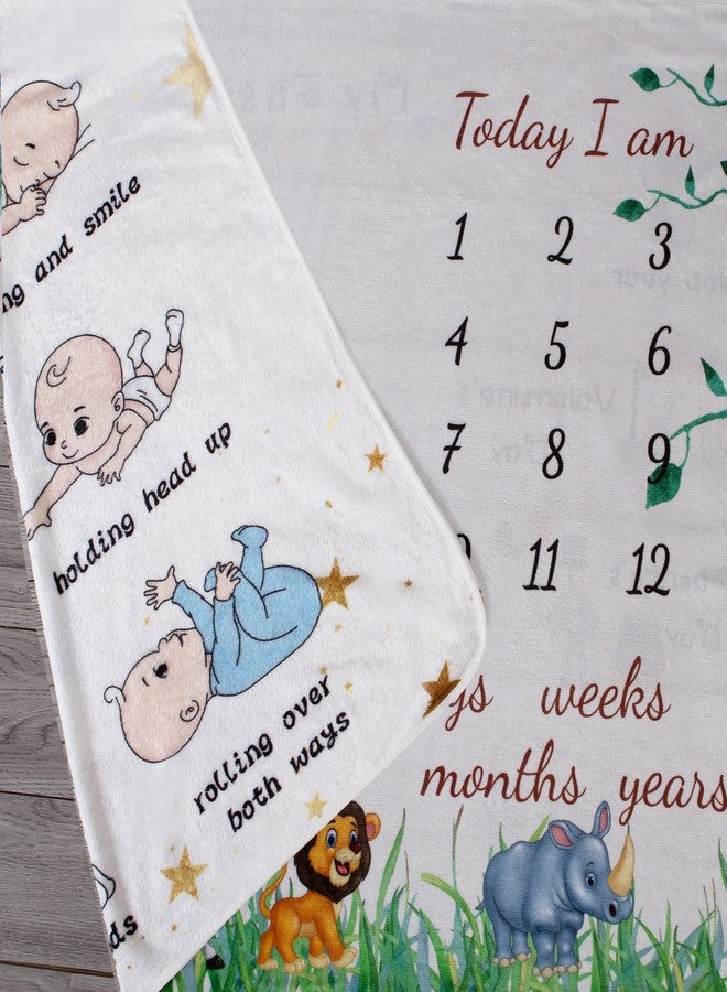 vmaisi Baby Milestone Blanket Gifts - Newborn Boy & Girl Monthly Year Infant Growth Blankets Nursery Swaddling Blankets (Green Animals - Baby, Double Printed) - Image 2