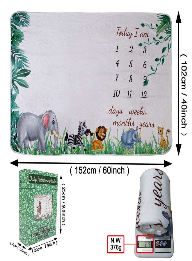 vmaisi Baby Milestone Blanket Gifts - Newborn Boy & Girl Monthly Year Infant Growth Blankets Nursery Swaddling Blankets (Green Animals - Baby, Double Printed) - Image 5