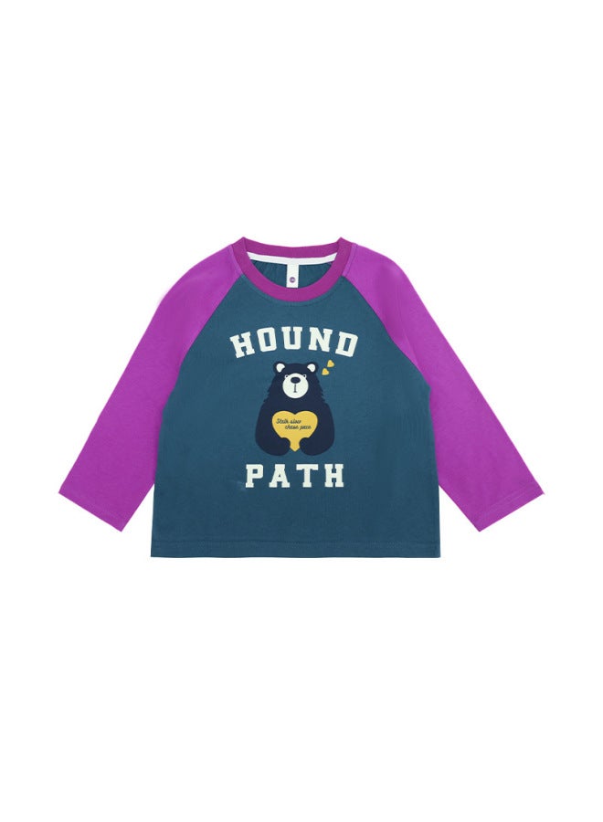Girls' T-shirt  Spring New Casual Children's Round-neck Top For Older Kids With Color-blocking Raglan Long Sleeves