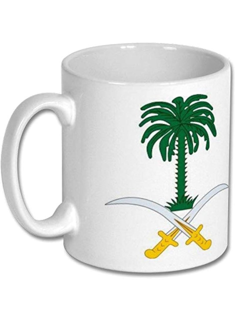 كافيه كوب سيراميك فريد للشاي أو القهوة بتصميم شعار سيفين و نخلة السعودي - Image 1