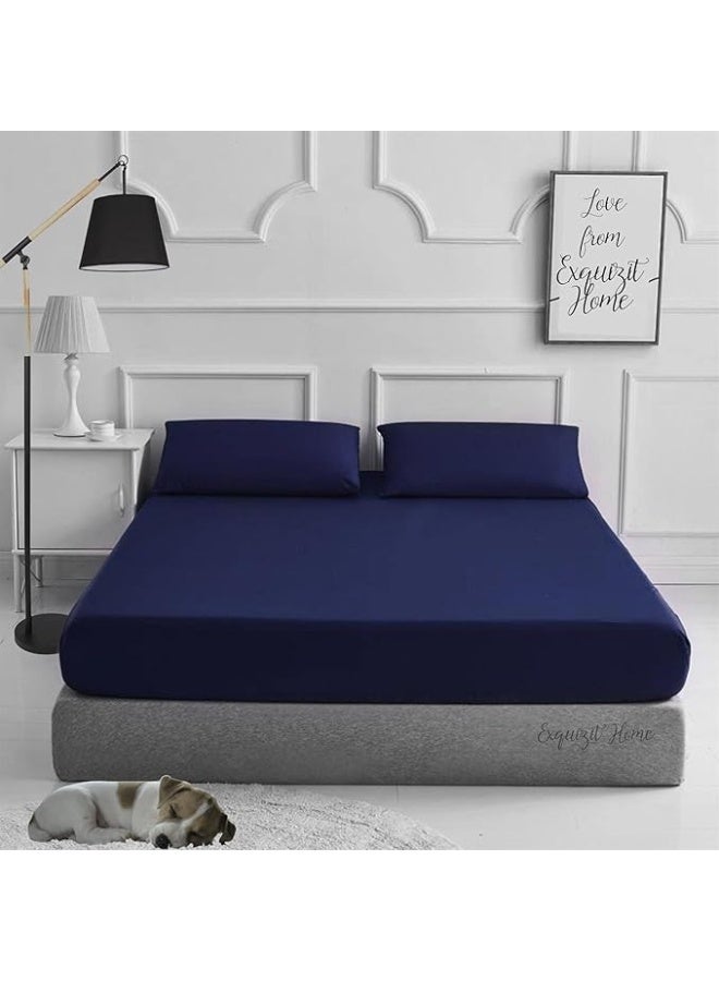 Navy Blue Fitted Bed Sheet 180×200 cm – 30 cm Deep Pocket, All-Around Elastic, Soft & Secure Fit - Image 2