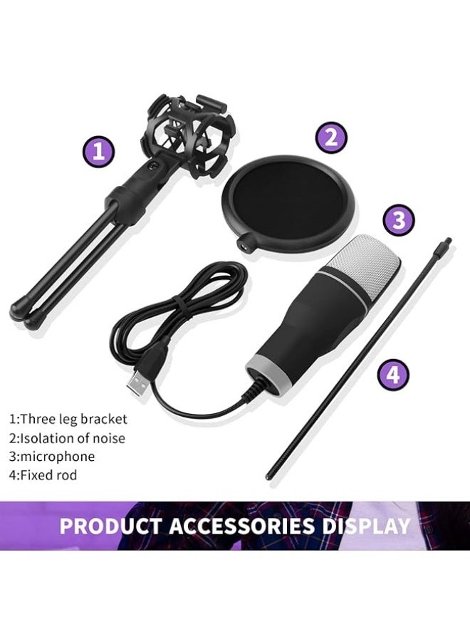 Generic - PC Gaming USB Microphone, RGB Computer Mic for Professional Recording, Built-in Professional Sound Set, Podcast Mic with Tripod and Noise Reduction Filter for Singing, Streaming, Gamer, Online Chat - Image 1