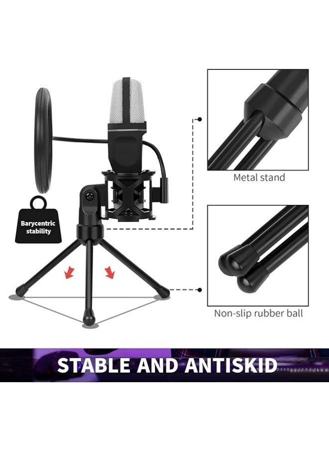 Generic - PC Gaming USB Microphone, RGB Computer Mic for Professional Recording, Built-in Professional Sound Set, Podcast Mic with Tripod and Noise Reduction Filter for Singing, Streaming, Gamer, Online Chat - Image 1