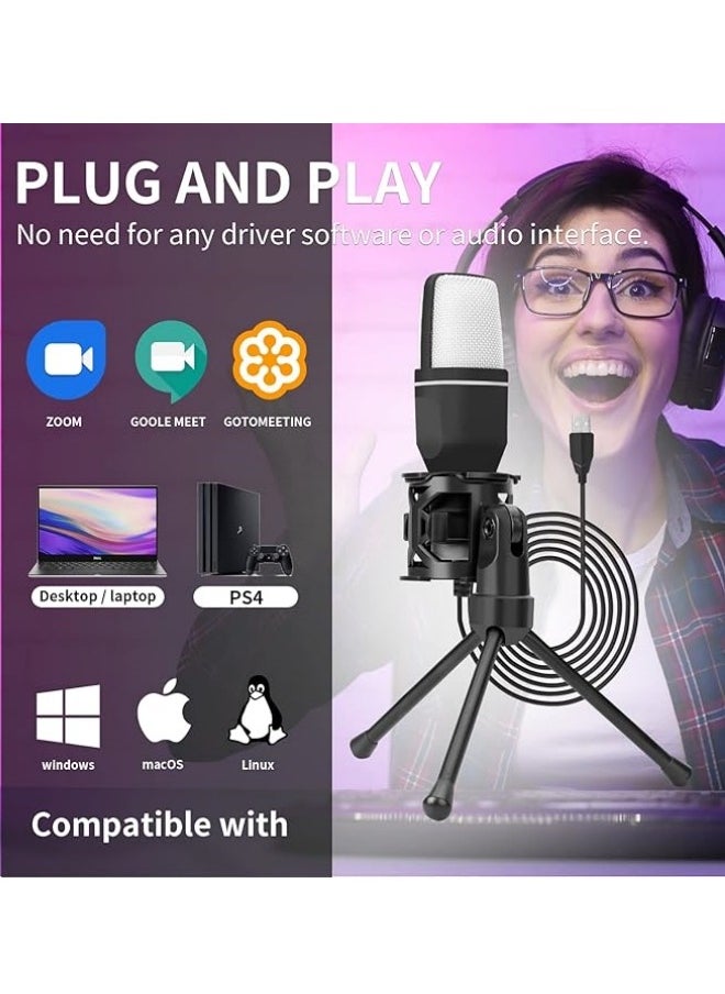Generic - PC Gaming USB Microphone, RGB Computer Mic for Professional Recording, Built-in Professional Sound Set, Podcast Mic with Tripod and Noise Reduction Filter for Singing, Streaming, Gamer, Online Chat - Image 1