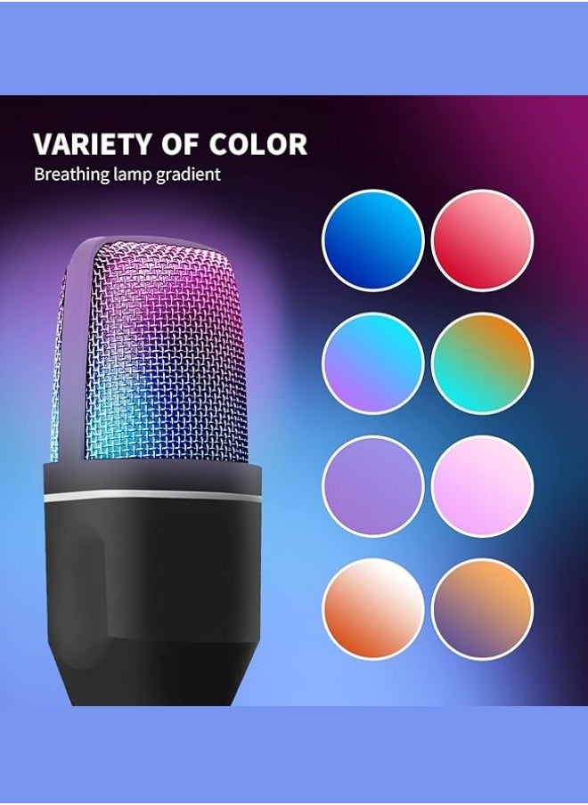 Generic - PC Gaming USB Microphone, RGB Computer Mic for Professional Recording, Built-in Professional Sound Set, Podcast Mic with Tripod and Noise Reduction Filter for Singing, Streaming, Gamer, Online Chat - Image 1
