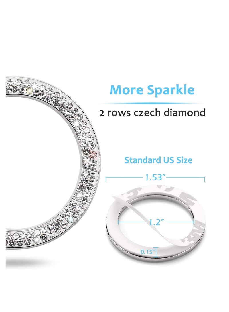 Excefore Car Supplies One-Key Start Button Decorative Ring, Diamond-Set Crystal Ignition Ring Car Volume Button Decorative Ring, Bling Car Interior Accessory for Women, Silver - Image 2