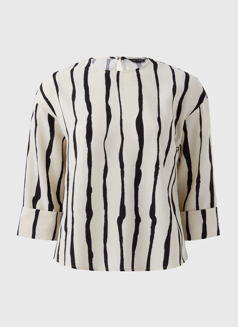 Matalan Et Vous Cream Black Stipe 3/4 Sleeve Box Tops
