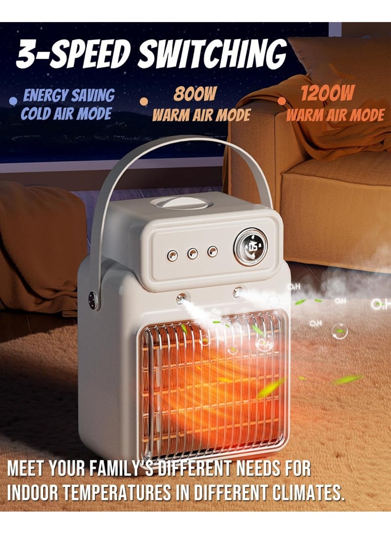 أوريون ماكس مدفأة كهربائية محمولة رقمية 3 في 1 مع مروحة تبريد ومرطب، أوضاع تسخين قابلة للتعديل بقوة 800 وات/1200 وات، حماية من الانقلاب والسخونة الزائدة، مدفأة مكتب صغيرة الحجم للاستخدام في المنزل والمكتب وغرفة النوم - Image 2