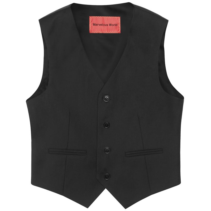 Marvelous World Boys Black Slim Fit 3-Piece Suit Set - Formal Dresswear for Kids, Toddler Tuxedo, Ring Bearer Outfit, Wedding Dress Clothes for Teen Youth - Size 12, Adjustable Waist - Image 5