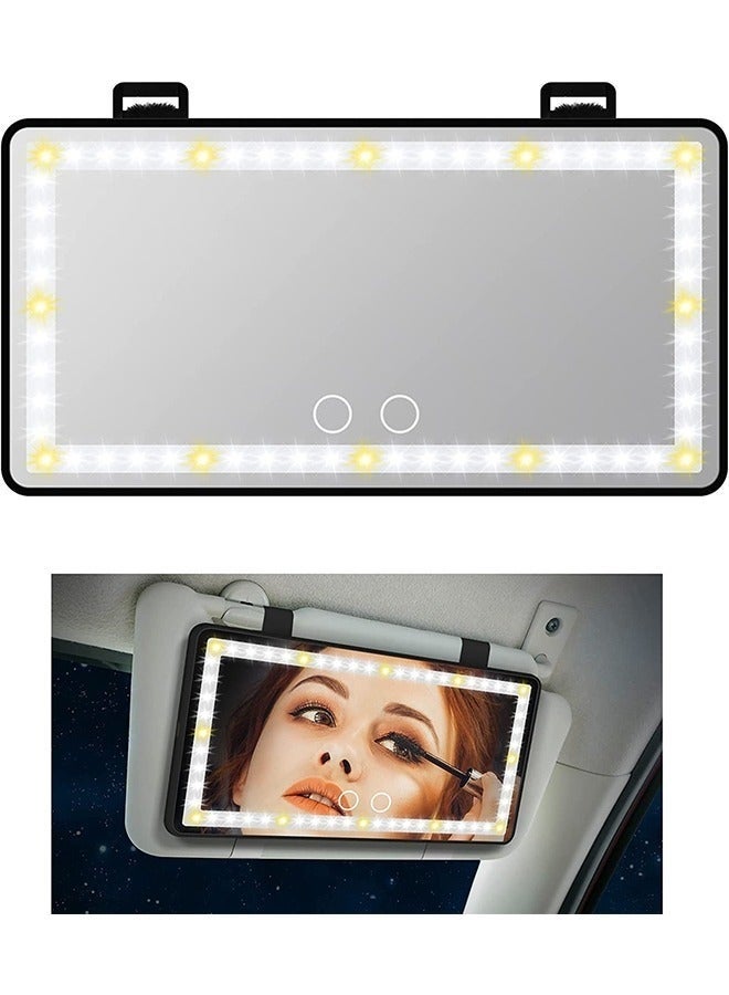 Car Sun Visor Makeup Mirror 🔋 Rechargeable LED Mirror with 3 Light Modes & 60 Beads 💡 Large Clear Screen for Car, SUV & Truck - Image 1