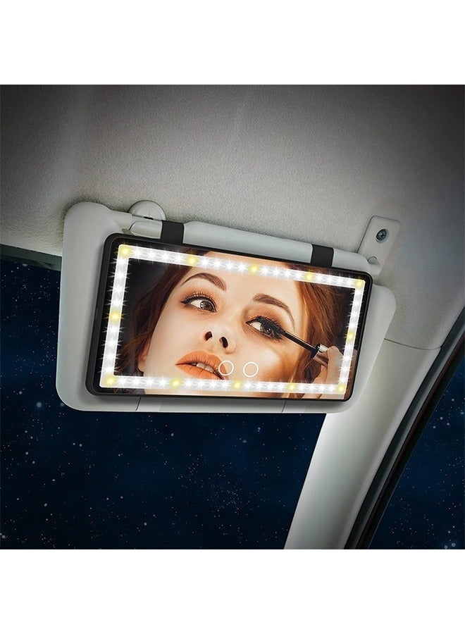 Car Sun Visor Makeup Mirror 🔋 Rechargeable LED Mirror with 3 Light Modes & 60 Beads 💡 Large Clear Screen for Car, SUV & Truck - Image 2