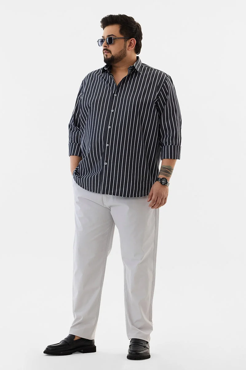 SNITCH Light Grey Solid Regular Fit Casual Plus Size Trousers