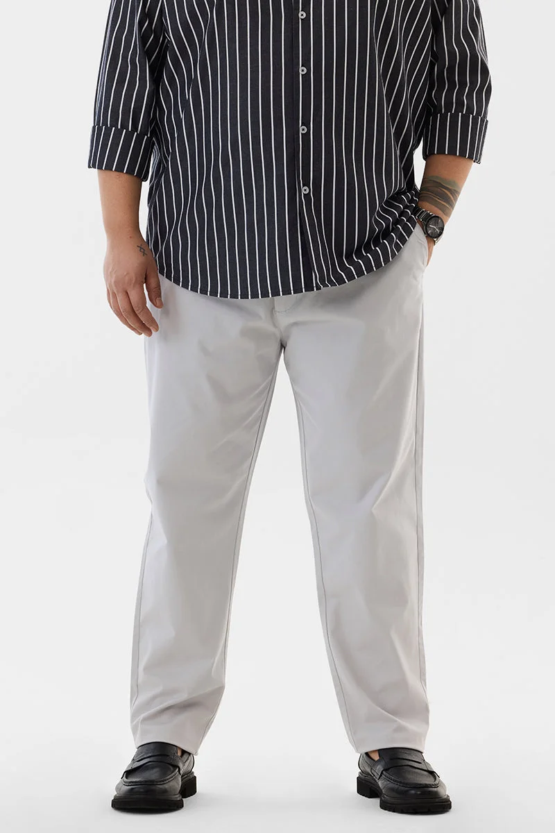 SNITCH Light Grey Solid Regular Fit Casual Plus Size Trousers