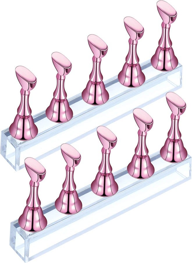 Blulu 2 Sets Nail Stand for Press on Acrylic Nails Display Practice Magnetic Fake Nail Holder for Painting Nails for False Fingernail Manicure Tool Home DIY Salon Supplies(Pink) - Image 1