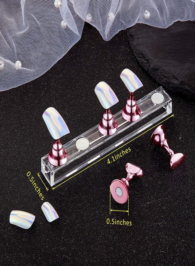 Blulu 2 Sets Nail Stand for Press on Acrylic Nails Display Practice Magnetic Fake Nail Holder for Painting Nails for False Fingernail Manicure Tool Home DIY Salon Supplies(Pink) - Image 2