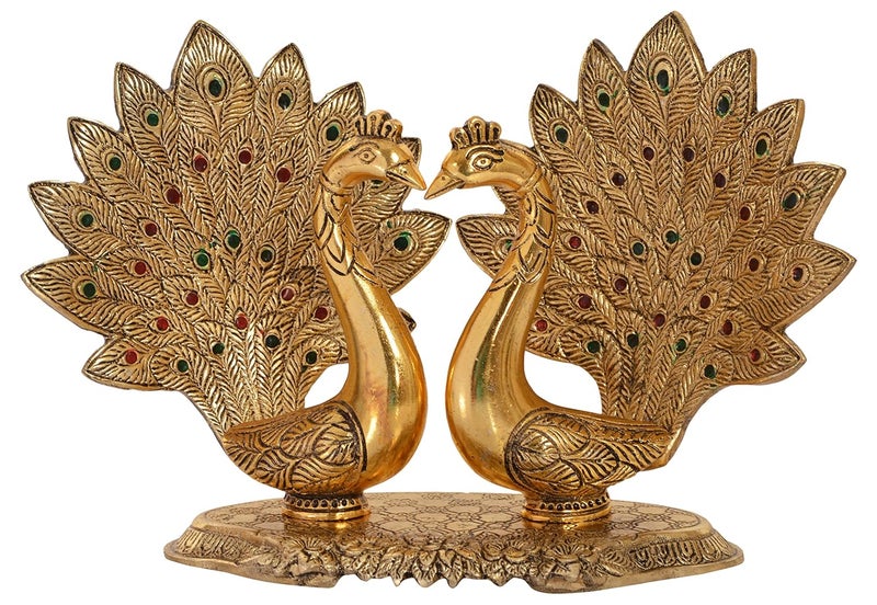 HOUZZPLUS Metal Peacock Statue Rajasthani Handicraft Decorative showpiece Table Decor23 cm x 10 cm x 17 cm Gold GH511 - Image 1