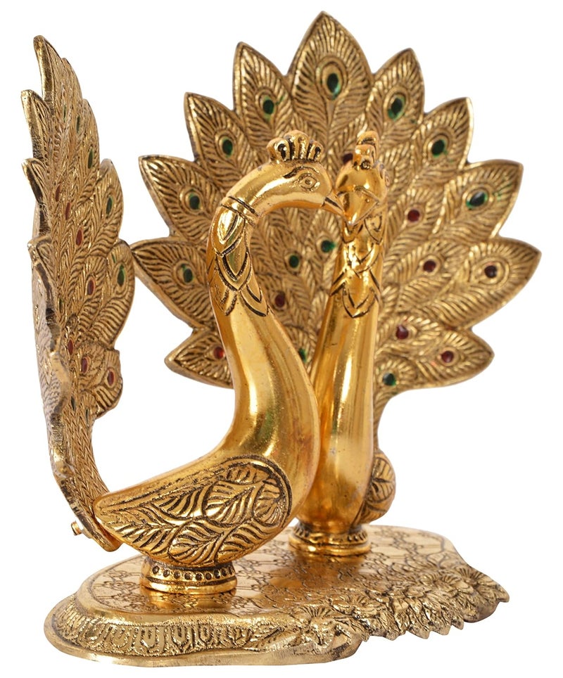 HOUZZPLUS Metal Peacock Statue Rajasthani Handicraft Decorative showpiece Table Decor23 cm x 10 cm x 17 cm Gold GH511 - Image 3