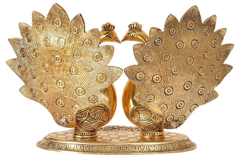HOUZZPLUS Metal Peacock Statue Rajasthani Handicraft Decorative showpiece Table Decor23 cm x 10 cm x 17 cm Gold GH511 - Image 4
