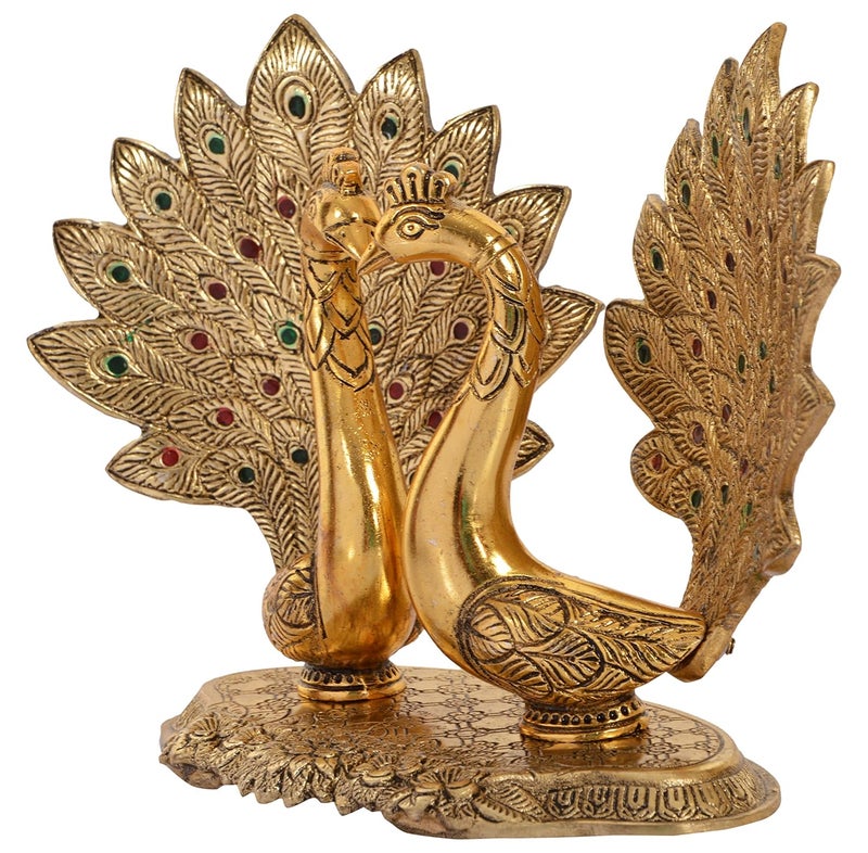 HOUZZPLUS Metal Peacock Statue Rajasthani Handicraft Decorative showpiece Table Decor23 cm x 10 cm x 17 cm Gold GH511 - Image 2
