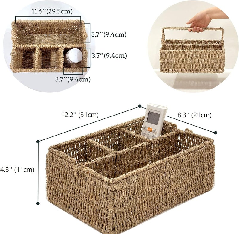 MadeTerra Large Wicker Utensil Caddy Carrier  Water hyacinth Woven Condiment Holder for Table  Kitchen Set Counter Top Organizer  Rustic Small Storage for Dinner Set Wine - Image 3