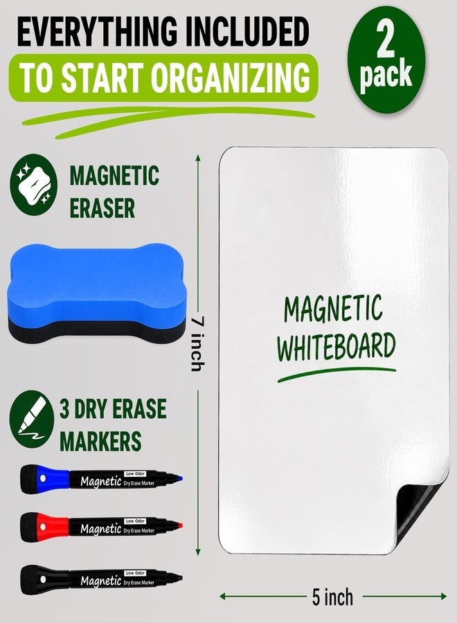 JUZARI 2 Pack Small Magnetic Whiteboard for Fridge 5x7 in - Dry Erase Board for Refrigerator - Small Magnet List for Frig - Magnetics White Board Sheet - Fridge List Magnet - Mini Magnetic Grocery Shoping - Image 2